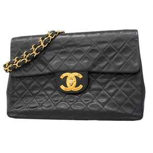 Chanel Shoulder Bag, Large Matelassé, Double Chain, Lambskin, Black, Women's